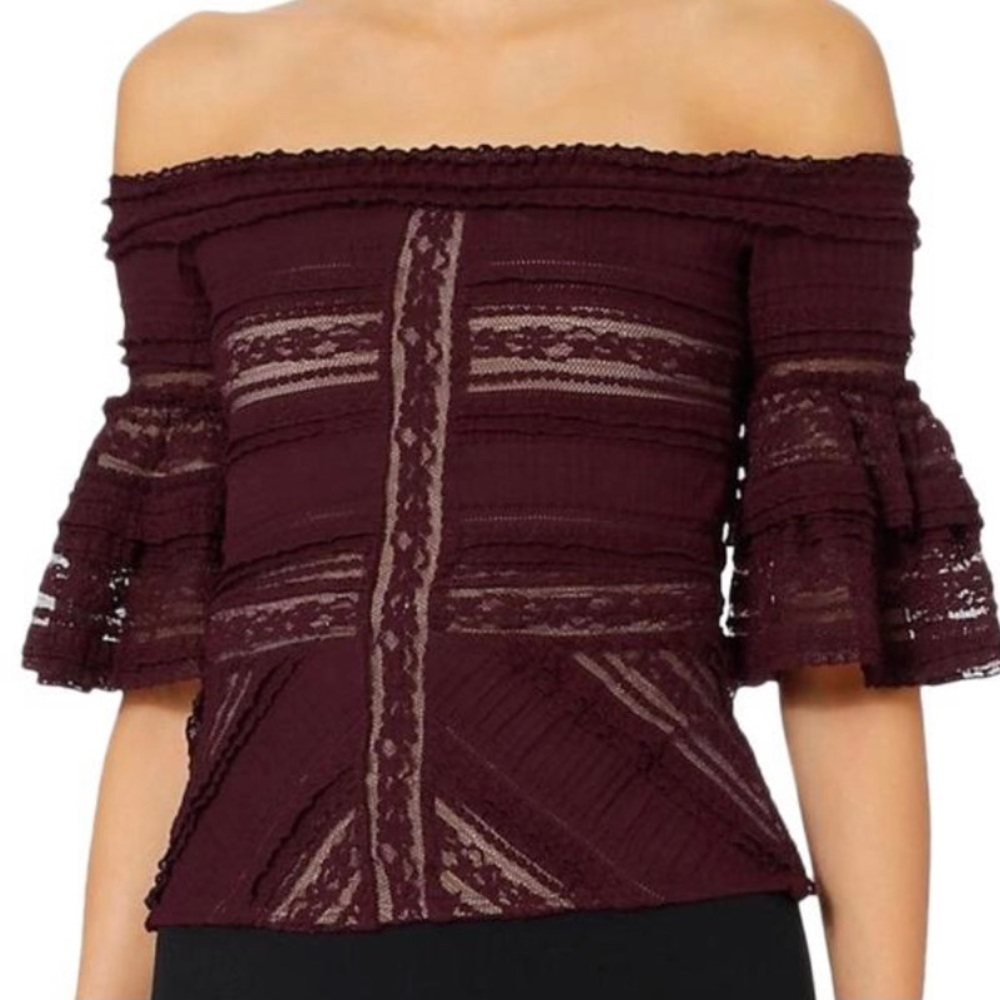 Cinq à Sept Maroon Naya Off The Shoulder Mulberry Blouse